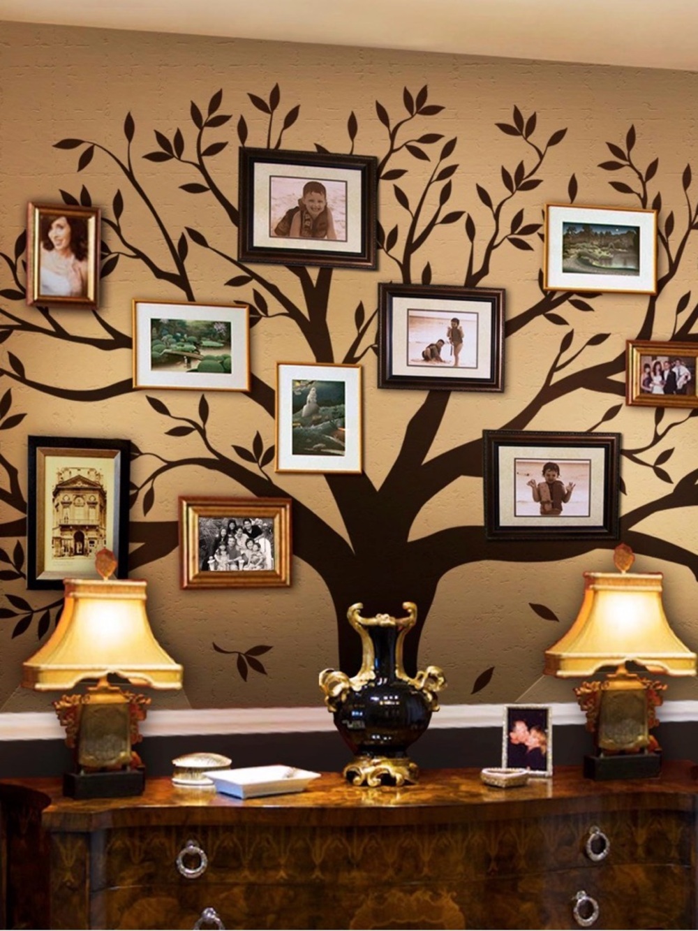 Black Family Tree Wall Decal – Stylish Photo Frame Wall Art (Large)